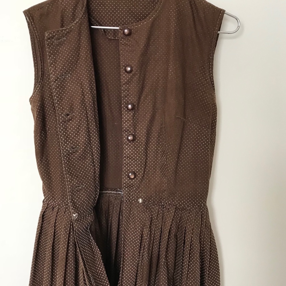 DONATED Vtg Brown Swiss Dot Dress XS - Picture 7 of 8
